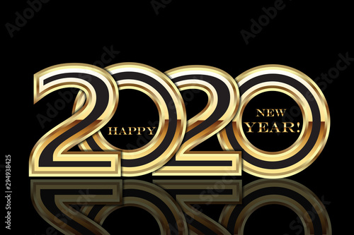 Happy 2020 new year gold party card vector background