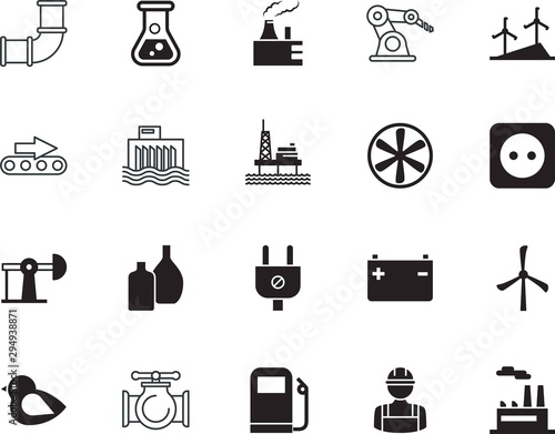 factory vector icon set such as: infographic, robotic, bird, healthy, erlenmeyer, dam, medicine, ocean, benzine, device, center, wing, working, pixel, diesel, conveyor, battery, supervisor, pumpjack