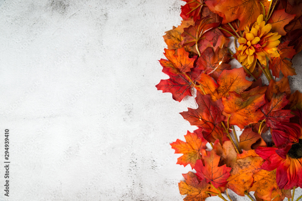 background of red leaves on concrete
