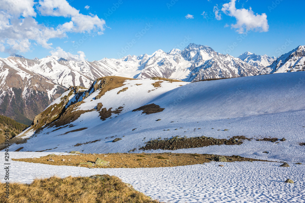 Caucasus Mountains landscape. View from Muhu Pass, Karachay-Cherkessia