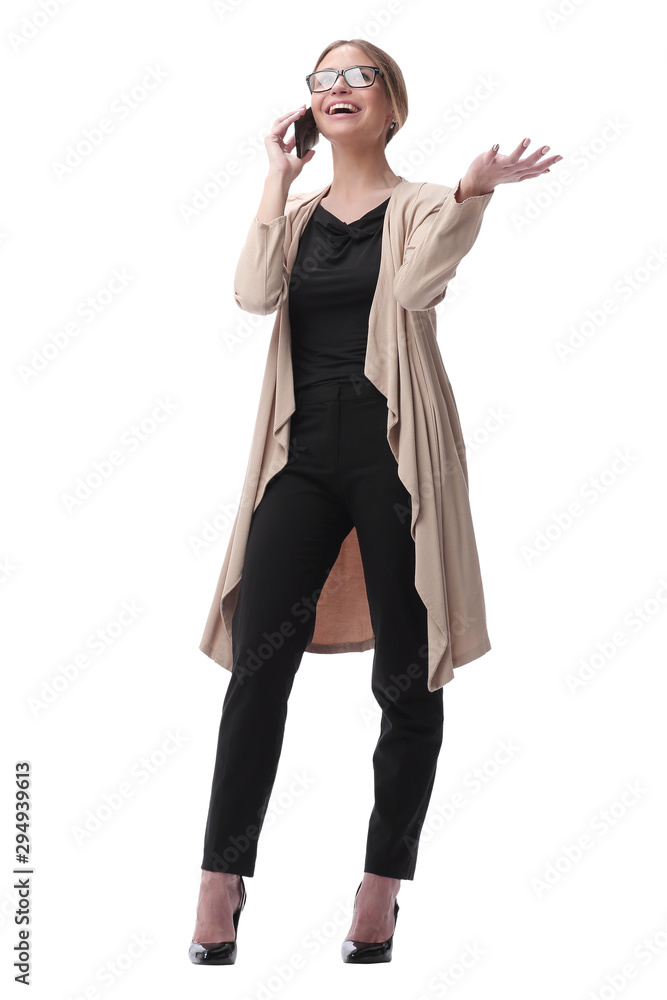 young serious woman talking on the phone. isolated on white young serious woman talking on the phone. isolated on white