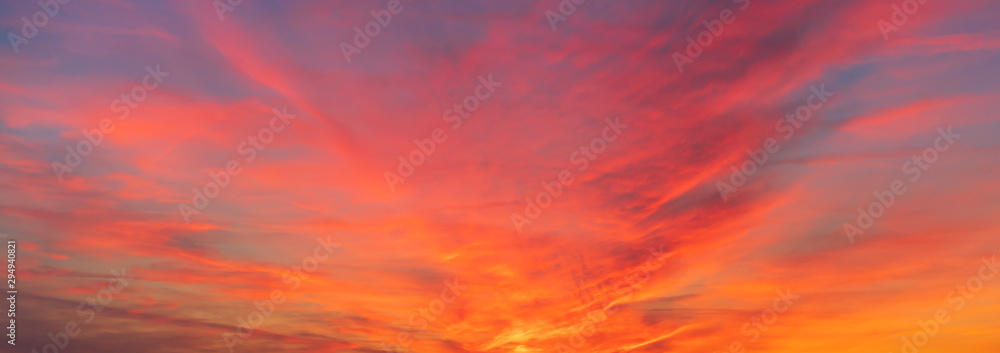 Orange sunset sky panorama