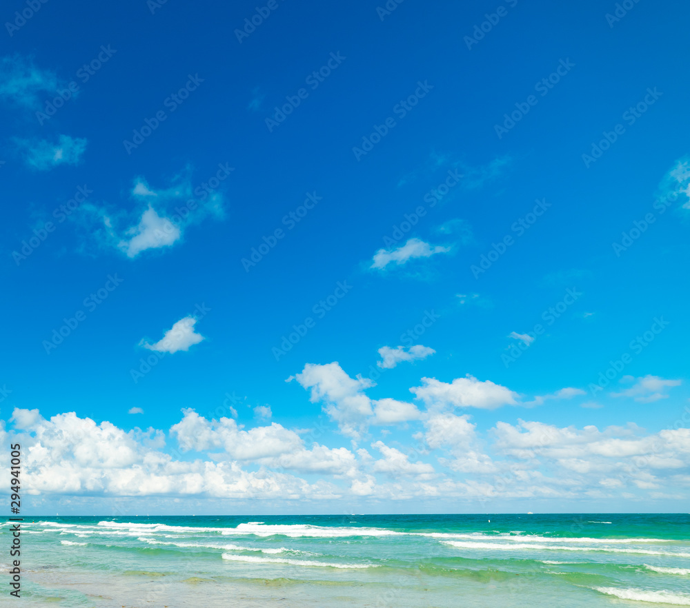 Turquoise sea and blue sky in South Beach shore on a sunny day