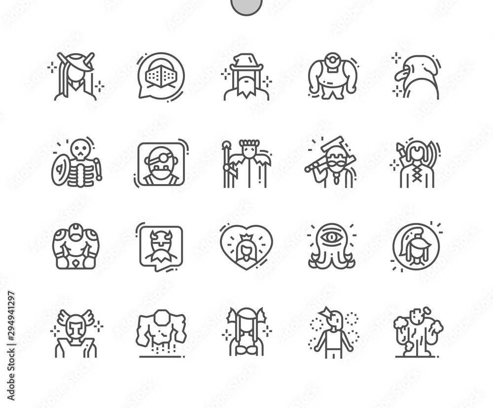 Fantastic characters Well-crafted Pixel Perfect Vector Thin Line Icons 30 2x Grid for Web Graphics and Apps. Simple Minimal Pictogram