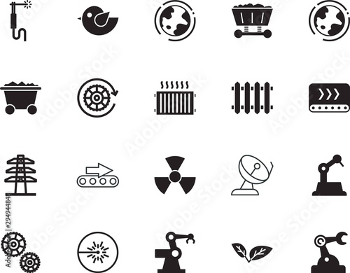 factory vector icon set such as: information, mask, animal, welding, service, packaging, nestling, baggage, radioactive, wire, workshop, plant, image, torch, broadcasting, communication, pixel, low