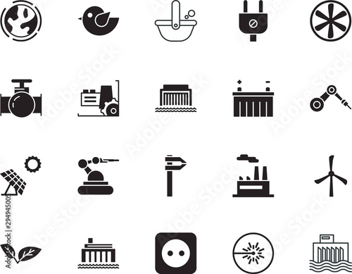 factory vector icon set such as: foundry, world, calipers, knowledge, gasoline, green, ventilation, adapter, thin, cable, construction, valve, check, leaf, vintage, connection, hydraulic, meter, wire