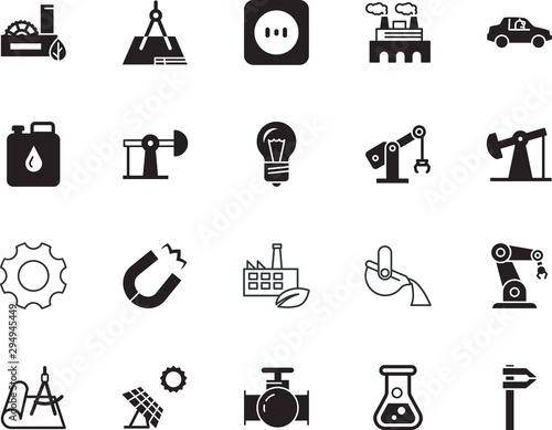 factory vector icon set such as: silicone walley, casting, process, heavy, tube, research, linear, melting, tank, smelting, precision, electromagnetic, empty, steam, sensing, chemistry, connected