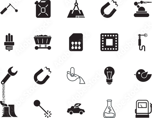 factory vector icon set such as: metallurgy, smelting, robotic, jerrycan, molten, petroleum, compass, saving, board, linear, cheerful, resource, hand, fluorescent, electronic, hot, mine, education