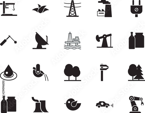 factory vector icon set such as: vehicle, workshop, material, post, robotic, reactor, offshore, automated, communication, hand, tv, active, robot, icons, internet, hot, caliper, supply, flower
