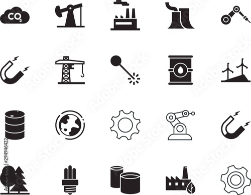 factory vector icon set such as: propeller, laser, line, infographic, system, pipe, abstract, drop, hook, pumpjack, conduit, park, pine, fluorescent, map, formula, cartoon, led, saving, generator