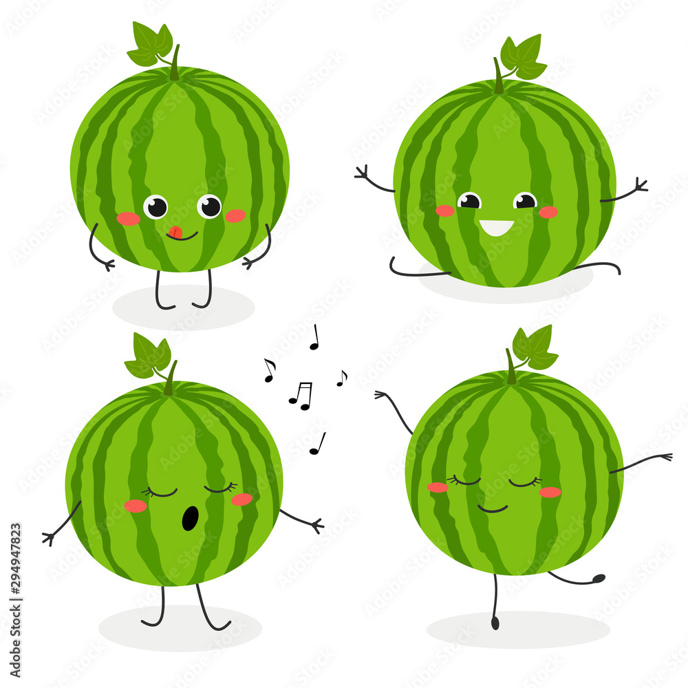 Fotografie Watermelon cartoon character emoticon set