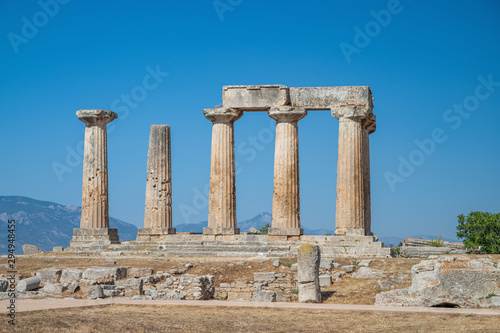 The ruins of temple in ancient city Corinth in Greece