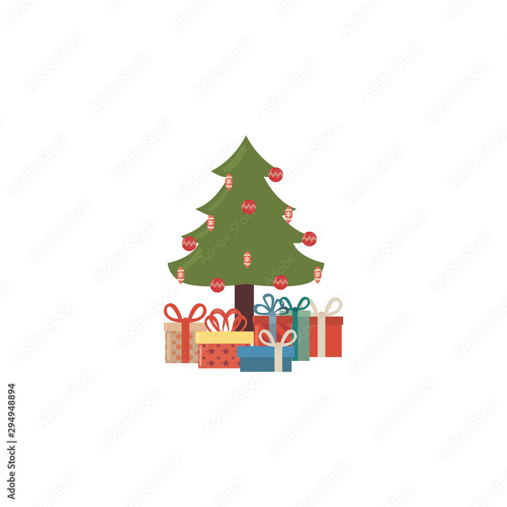 Naklejka premium christmas tree with gift boxes on white background