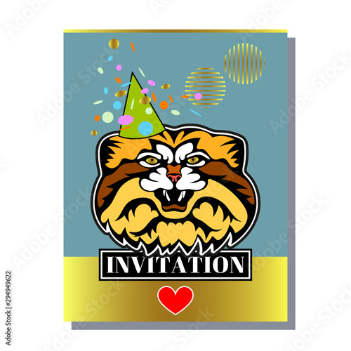 Photography greeting invitation card template design with exotic wild cats