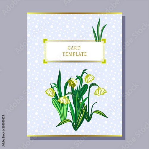 greeting invitation card template design with wild spring flower background, crocus flower. exotic floral design for banner, flyer, invitation, poster, web site or greeting card. Vector illustration 