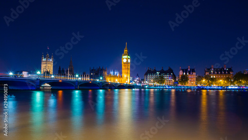 Big Ben with bridge by night. London UK