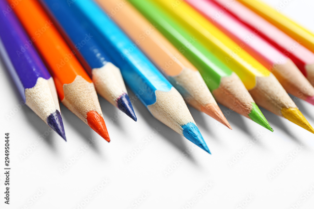 Different color pencils on white background, closeup Different color pencils on white background, closeup
