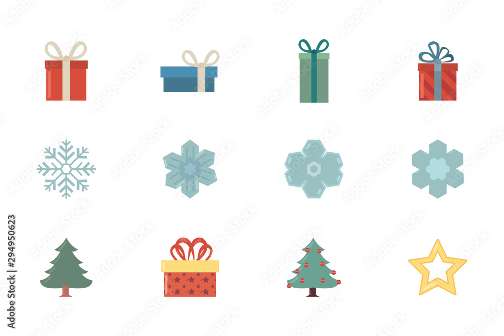 bundle of merry christmas with set icons