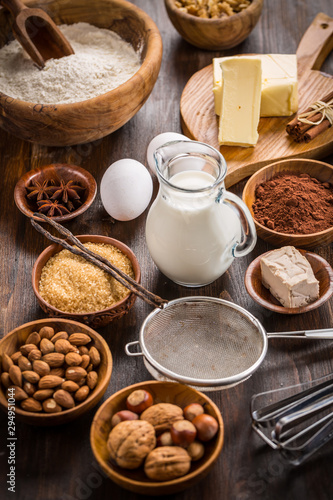 Assortment of baking ingredients for Xmas cookies