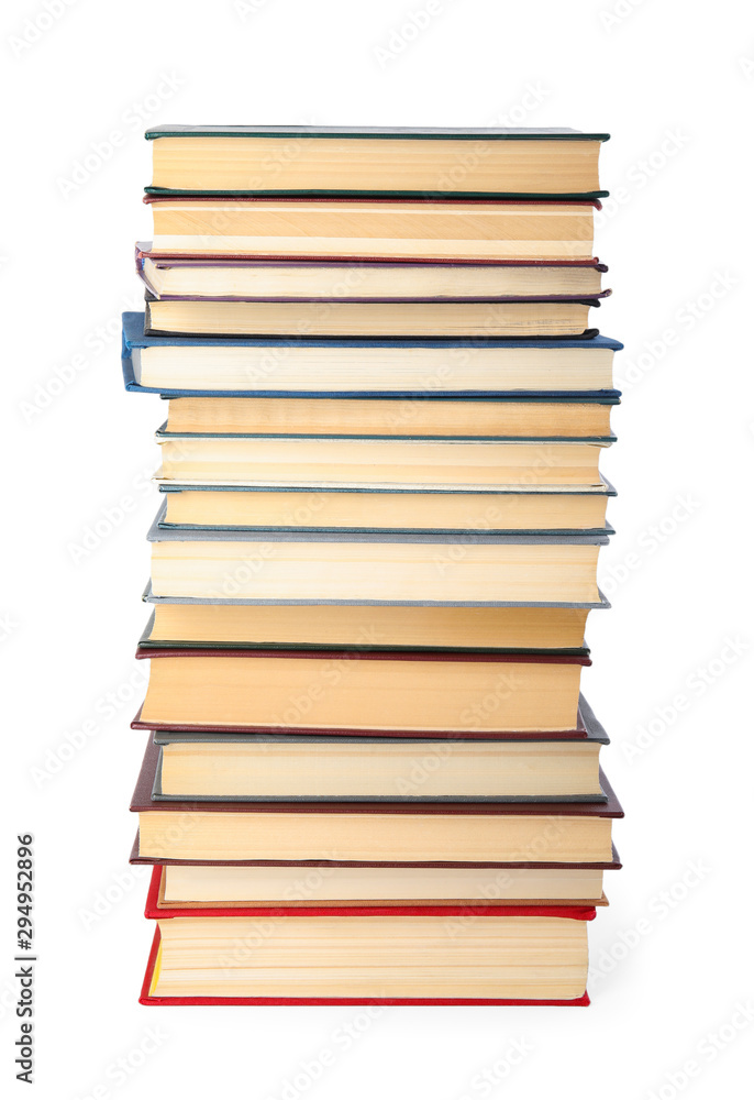 Stack of hardcover books on white background Stack of hardcover books on white background