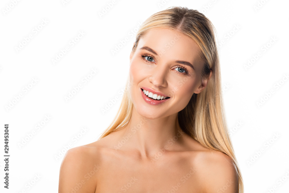 nude smiling blonde woman with white teeth isolated on white nude smiling blonde woman with white teeth isolated on white