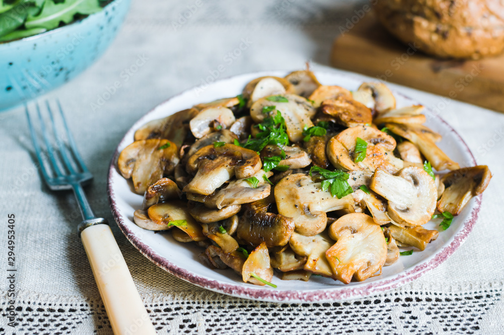 Champignons mushrooms sauteed with onion and garlic