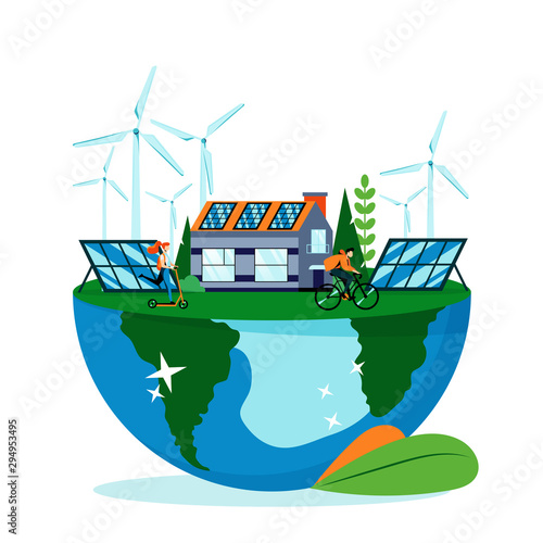 Green landscape on Earth planet surface. Save earth day vector flat illustration. Saving environment nature and ecology