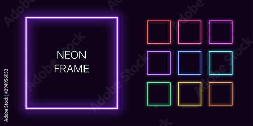 Neon monochrome square Border with copy space. Templates set photo
