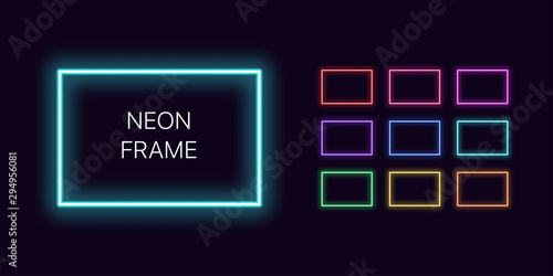 Neon monochrome rectangle Border with copy space. Templates set
