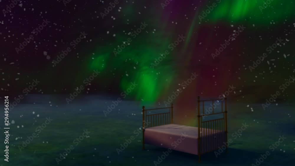 Bed in surreal night sky Bed in surreal night sky