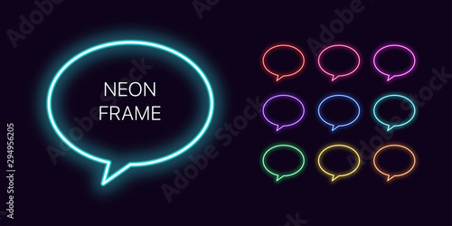 Neon monochrome Speech bubble Border with copy space. Templates set
