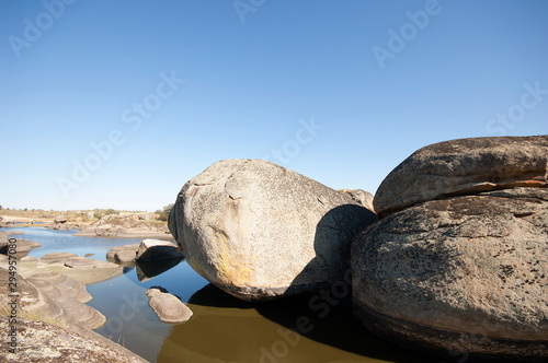 detail of the characteristic stones of the Barruecos landscape in Malpartida de Caceres in Extremadura, Spain