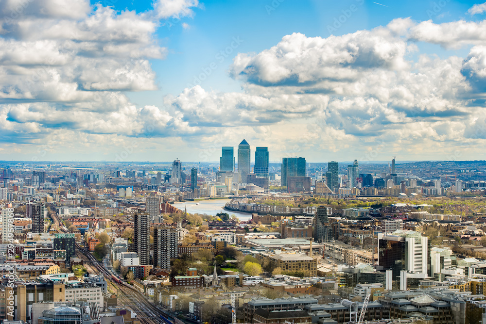 London, England UK. Panoramic view of city , river Thames and business skyscrapers.  V