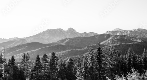Black and white Tatra Mountains range in Poland - view on Giewont from Zakopane