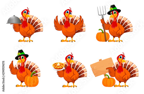Thanksgiving turkey, set of six poses