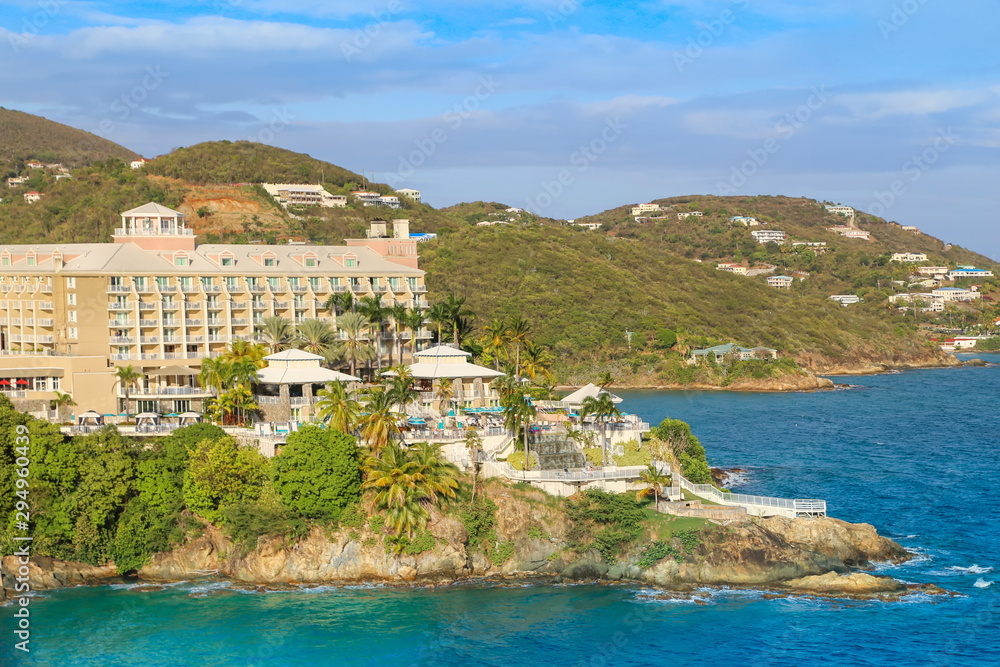 Saint Thomas Island luxury Caribbean resort located at a scenic Charlotte Amalie bay