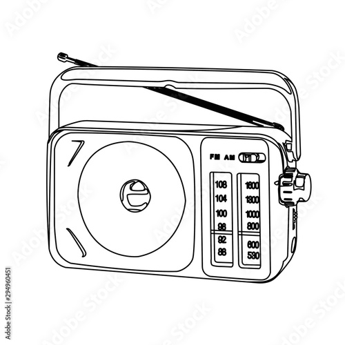 portable am fm radio contour vector illustration