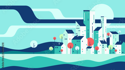 Abstract geometric flat style cityscape. Vector illustration