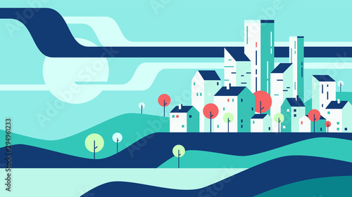 Abstract geometric flat style cityscape. Vector illustration