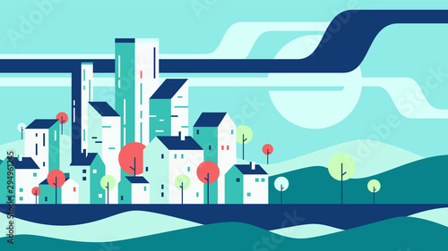 Abstract geometric flat style cityscape. Vector illustration