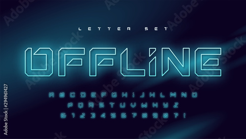 Glowing holographic uppercase letter set, vector alphabet, typography