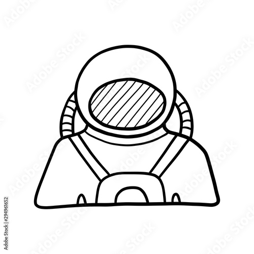 Hand drawn Cosmonaut isolated on a white. Vector illustration.