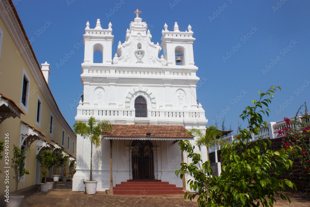 Beautiful white catholic church in Goa, India