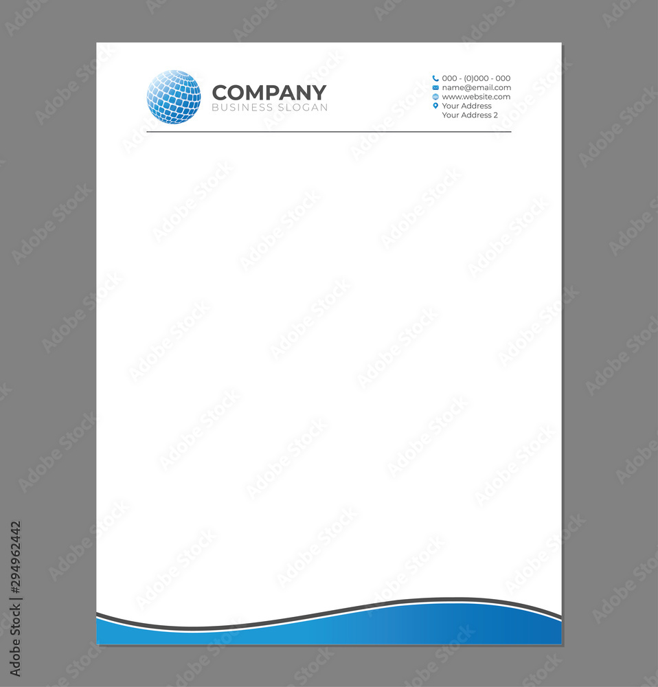 Blank Letterhead Template for Print with Sphere Logo Stock Vector