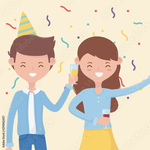 happy couple with wine glass celebration party