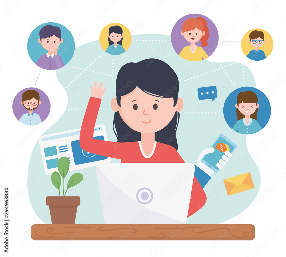 woman with laptop group follow content network social media woman with laptop group follow content network social media
