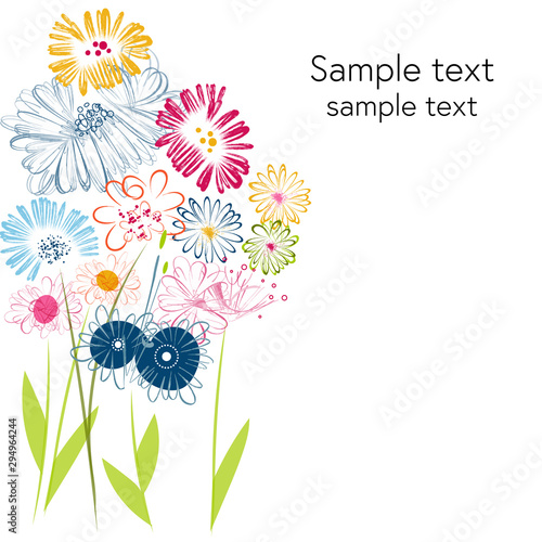 Abstract flowers. Wildflower notecard, invitation, Mother's Day, birthday, Get Well Soon. Wildflower, card, background, placement print. Wall sticker, wallpaper.