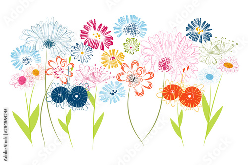 Abstract flower nursery wall art or children's room art. Wall sticker. Wildflower background, card, placement print. Colorful floral garden. Wall sticker, wallpaper.