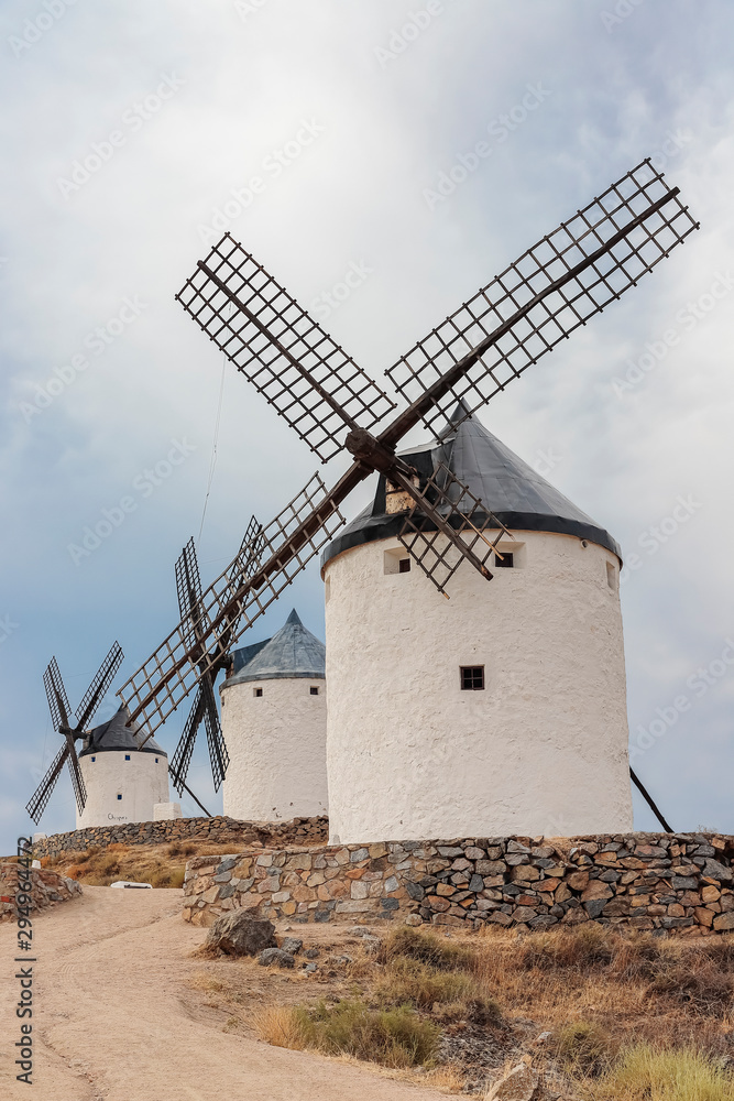 old windmills in the landscape of consuegra