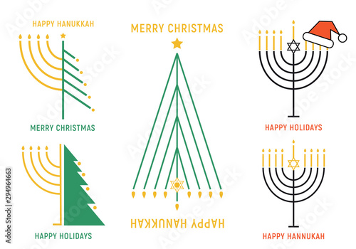 Christmas and Hanukkah cards, vector set